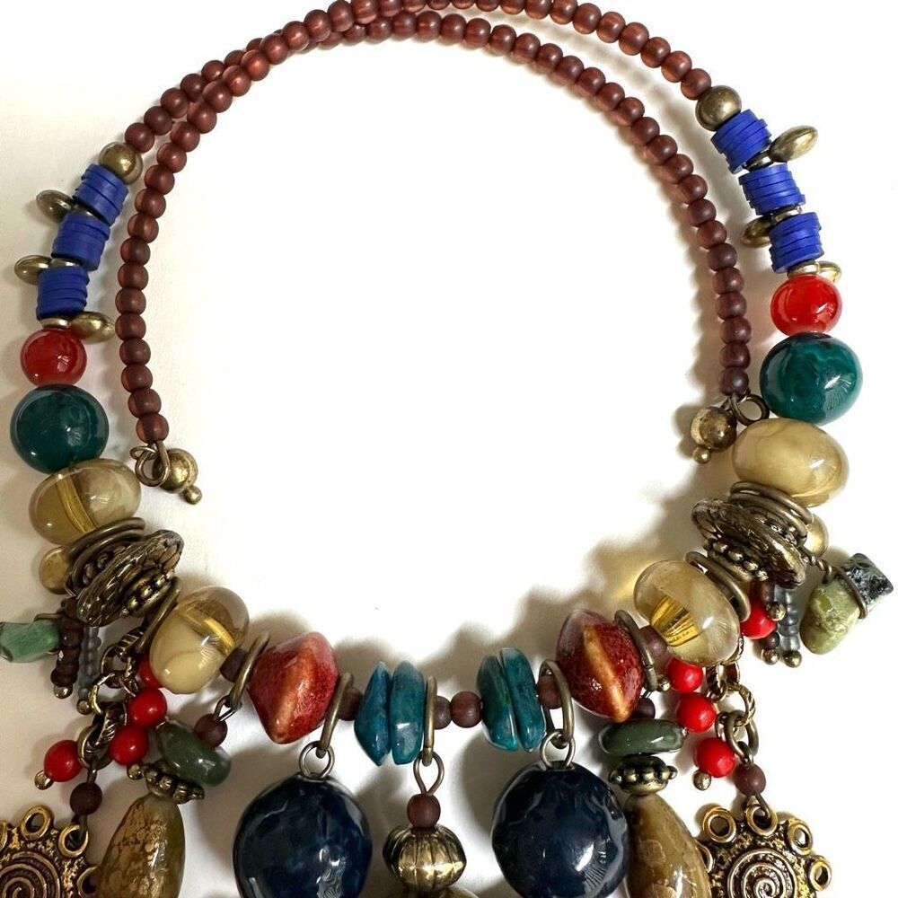 Vintage Treska wrap around beaded chain tassel choker necklace - Picture 7 of 11